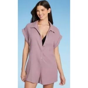 Shade & Shore Button up Rolled Sleeves Playsuit coverup Light Purple Size S